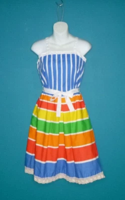 Vtg 70s Wadsworth Wellington Rainbow Stripe Cotton Blend Sundress Sz S - Image 1 of 4