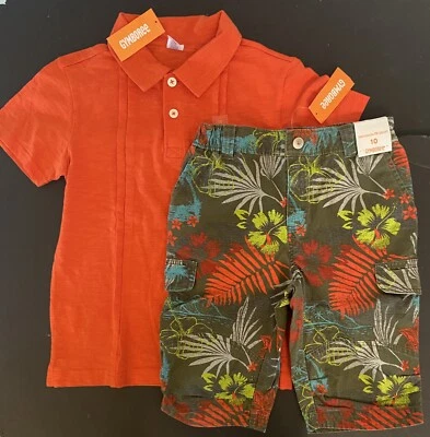 NUEVO CON ETIQUETAS Niños 10 Gymboree 'SAFARI RANGER' Algodón NARANJA/OLIVA Carga Pantalones Cortos y Top 2 piezas Foto 1 de 4
