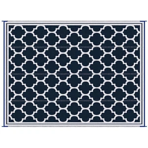 9' x 12' Reversible Outdoor RV Rug Plastic Straw Rug Camping Deck Beach Blue - Picture 1 of 9