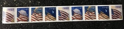 2008USA #4232-4235 42c American Flags - PNC Plate Number Coil Strip of 9 (P1111) - Image 1 of 2