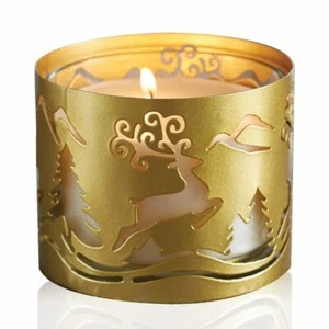 Deer Design Round Candle Sleeve - Gold - Fall, Winter or Christmas - 4" Round - Picture 1 of 1