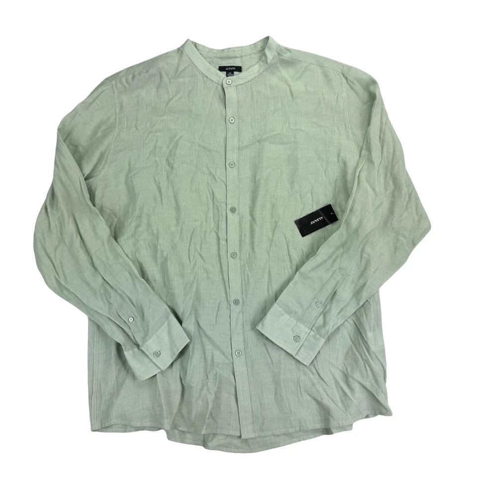 Alfani Mens Crinkle Textured Rayon Long Sleeve Button Down Shirt Mint Green 2XL
