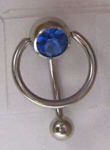 Surgical Steel Gem Blue Hoop Dangle Crystal VCH Clitoral Clit Hood Ring 14 gauge