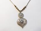 Lucky Brand Gold & Silver Tone Floral Pendant Rhinestone Necklace 32" Long