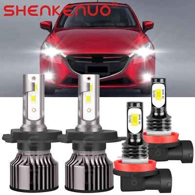 Faros LED H4 de haz alto/bajo para Mazda 2 2011-2017 4 piezas + bombillas antiniebla H11 6000 k Foto 1 de 4