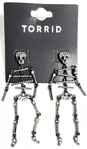 Torrid Crystal Skeleton Halloween Dangle Earrings Polished Gunmetal Tone NWT - Picture 1 of 13