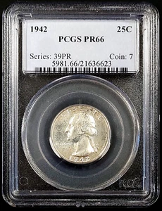 1942 Proof Washington Quarter certified PR 66 by PCGS! sku 6623 - Picture 1 of 4