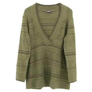 SAMOON Damen langarm Pullover mit V-Ausschnitt Wollanteil olive grün 26862 - Picture 1 of 2