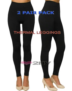 WOMENS THICK THERMAL WARM LEGGINGS WITH FLEECE LINING & TUMMY CONTROL 2 PAIRS. - Picture 1 of 3