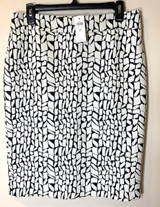 Ann Taylor Pencil Skirt Womens 10 Navy Blue White Geo Print Cotton Lined Career - Picture 1 of 10
