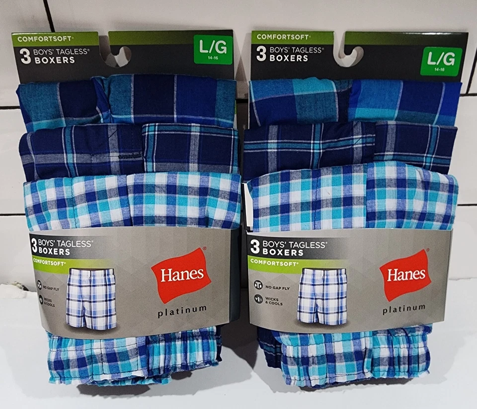 Hanes Boys Comfortsoft Tagless Boxers 3Pair Assorted Colors Sz. L (14-16)