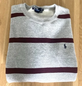 VINTAGE Polo Ralph Lauren Sweatshirt- Mens S- Gray Burgundy Stripe- * HONG KONG - Picture 1 of 16