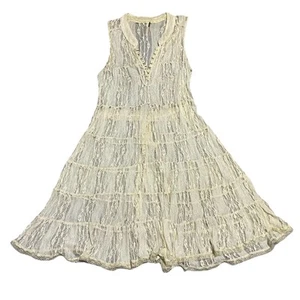 Free People Mini Dress Womens S Cream Lace Tiered Cottagecore Peasant Boho - Picture 1 of 17