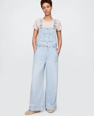 GAP UltraSoft Denim Baggy Overalls Bib Light Indigo Blue Wide Leg womens XL Tall - Image 1 of 4