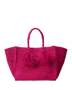 BTB Los Angeles Lucas Tote Bag Straw Fuchsia Silver - Picture 1 of 3