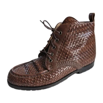 Zapatos Susan Bennis Warren Edwards Cuero Tejido Marrón Hechos a Mano Italia Talla 9.5 Foto 1 de 4