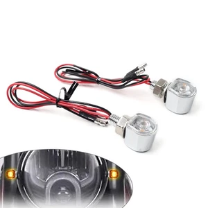 2X Mini Motorcycle Turn Signals Indicator Amber Blinker Light Universal Chrome - Picture 1 of 11