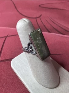 Vintage handgefertigter Ring verdunkelt Sterlingsilber 925 Jade Größe 6,75 - Bild 1 von 8