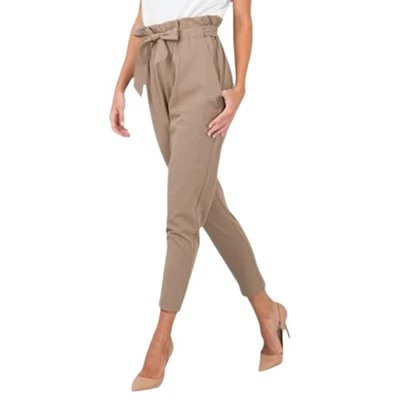 Justine Leconte Mujer S Corbata Cintura Bolsa de Papel Pantalones Ajustados Beige Tostado Algodón Elástico Foto 1 de 4