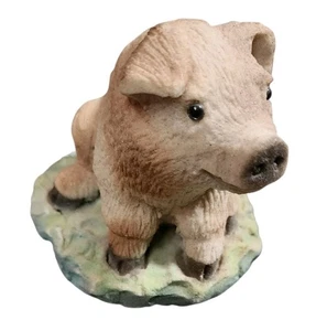 Vintage Figur Schwein massiv Stein braun Glasaugen sitzt auf grünem Gras  - Bild 1 von 12