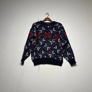 VTG 90s Architect Arcylic Sweater Men M Abtract Pattern Red Black Retro Crewneck - Picture 1 of 11