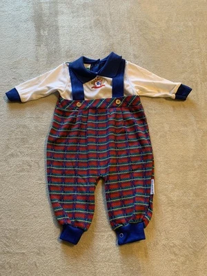 1980s HEALTHTEX Boy 6-9 M Outfit Romper One Piece Primary Plaid Vintage USA - Image 1 of 4