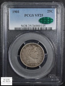 1901 Barber Silver Quarter 25C PCGS VF 25 CAC - Picture 1 of 5