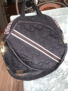 Cinda b Quilted Nylon Tennis Two Racket Tote Bag Shoulder Strap Black/Brown - Picture 1 of 6