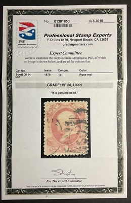O-114 War Department Official Stamp Used PSE Graded 80 PSE Cert. # 01301853 - Image 1 of 2