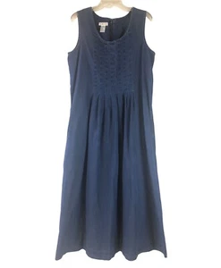Talbots Blue Chambray Pleated Maxi Sleeveless Sundress Size 14 Cottagecore - Picture 1 of 7