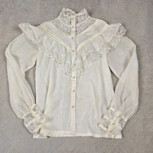 Gunne Sax by Jessica Top Womens Size 6 Off White Button Up Victorian Prairie 80s - Picture 1 of 9