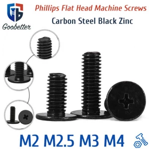 M2 M2.5 M3 M4 Phillips Flat Head Machine Screws Black Zinc Laptop Notebook Bolts - Picture 1 of 10