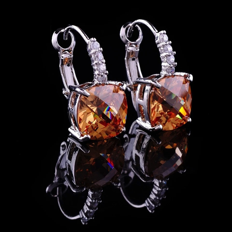 Brincos femininos folheados a ouro branco 14k 5 CTW laranja morganita almofada gota - Imagem 1 de 4