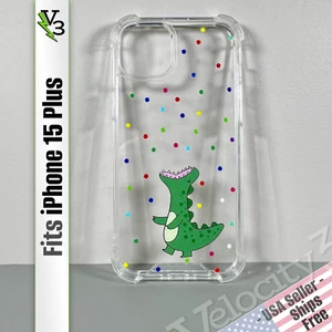 Case for iPhone 15 Plus - Cute Confetti Dinosaur | Slim & Flexible | Clear Skin - Picture 1 of 14