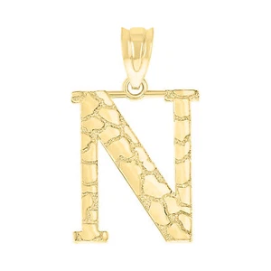 Premium 10k Yellow Gold Unisex Initial "N" Alphabet Nugget Pendant 1.1g Charm - Picture 1 of 1