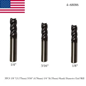 3PCS 1/8" 3/16" 1/4" Shank 4 FLUTE CARBIDE END MILL - TiALN COATED - Picture 1 of 7