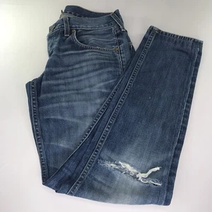 True Religion Jeans Mens 28 X 32 Dark Blue Rocco Skinny Distressed Button Fly - Picture 1 of 7