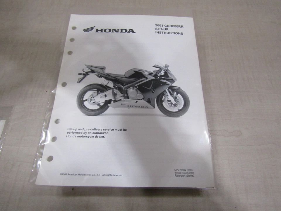 2003 HONDA CBR600RR OEM MANUAL DE INSTRUÇÕES DE CONFIGURAÇÃO DE FÁBRICA - Imagem 1 de 1