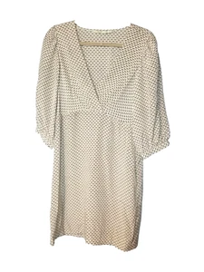 Twelfth Street 100 % Seide V-Ausschnitt Kurzarm Kleid creme/braun Baumwolle neu ohne Etikett Medium - Bild 1 von 9