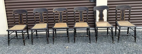 Set of 6 Primitive Antique Country Grain Paint Decorated Cain Seat Chairs Cover