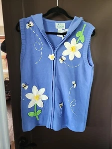 Quacker Factory Vintage 90s Zip Front Vest Bees Floral Purple Granny Core Sz S - Picture 1 of 5