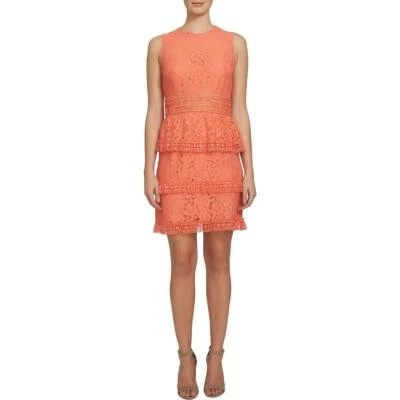 CeCe 女式荷叶边蕾丝叠层荷叶边连衣裙珊瑚牡丹 0 码 — 第 1/4 张图片