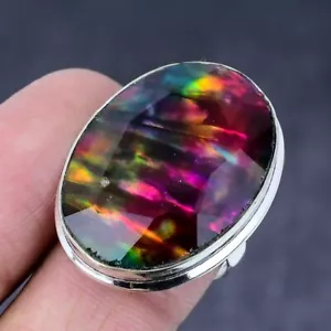 Anillo de joyería de plata de acero 925 con piedras preciosas de ammolita talla 8 regalo X-Mas r013 - Imagen 1 de 4