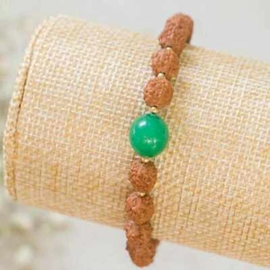 6mm Natural knot green jade Rudraksha Beads 14k gold chain Bracelet Wrist - Picture 1 of 5