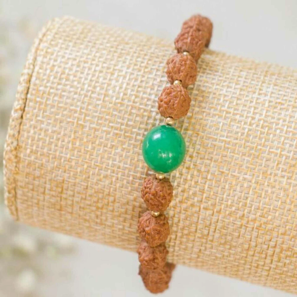 6mm Natural knot green jade Rudraksha Beads 14k gold chain Bracelet Wrist — 第 1/4 张图片
