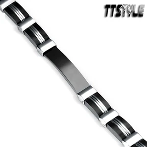 TTStyle 8mm Width Silver/black Stainless Steel ID Plate Link Bracelet - Picture 1 of 2