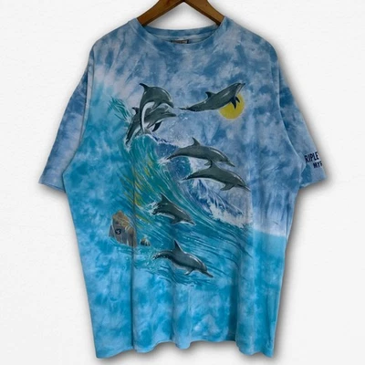 Vintage Liquid Blue AOP All Over Print Dolphin Aquarium Blue T Shirt - Size XL - Image 1 of 4