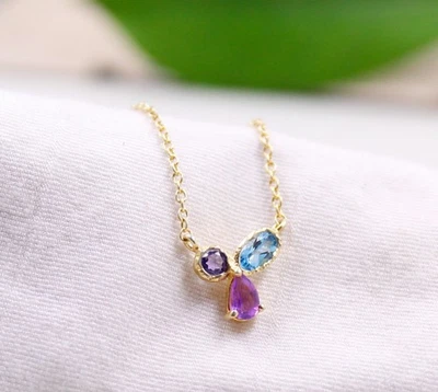 Collana in argento sterling 925 con pietre preziose multicolore placcato oro - Immagine 1 di 4