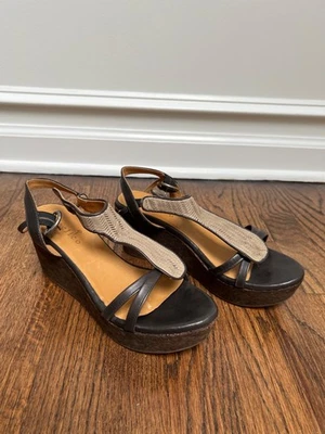 Sandalias de cuña Coclico para mujer 37,5/7 gris cuero plataforma cuña corcho Foto 1 de 4