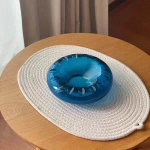 Posacenere circolare in vetro misto Marc Newson blu autografato 7" - Foto 1 di 12